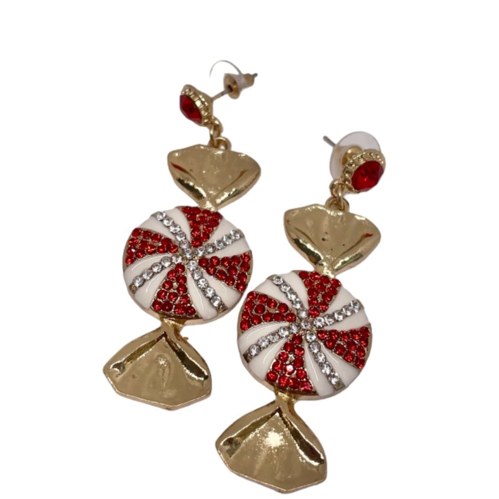 ⭐️✨ FREE Candy Christmas Peppermint Boho Peasant Holiday Farm Pop Art Earrings